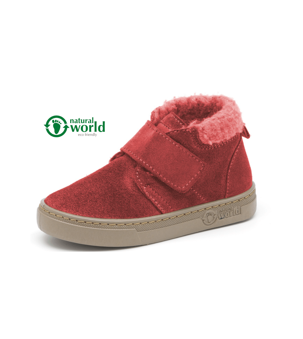 Bota niños velcro serraje WOOL VOLGA roja