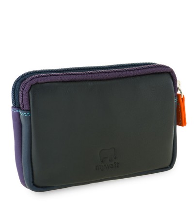 Monedero pequeño de piel doble cremallera NEGRO